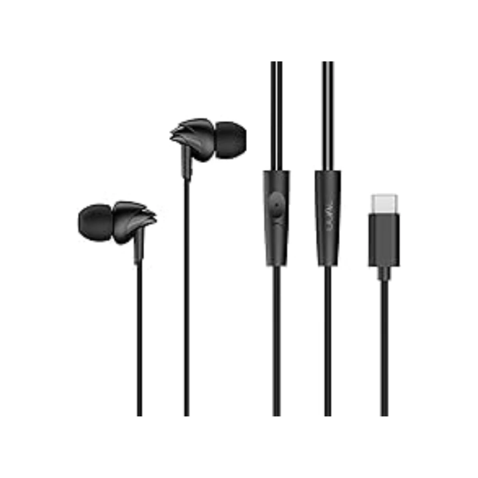 Bassheads 300C Wired Earphones,Type-C Jack, 10mm Drivers, Signature Sound, in-Line Microphone, Integrated Controls, Voice Assistant & 120cm Cable (Active Black)