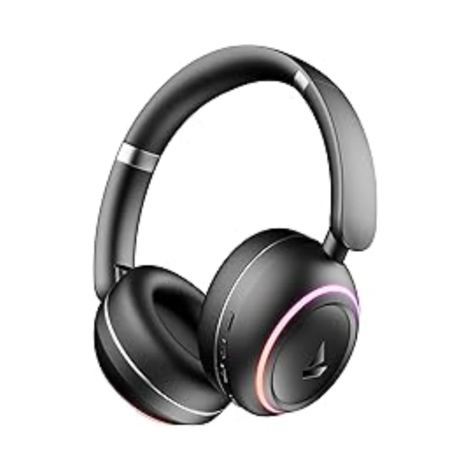 Rockerz 480, RGB LEDs,6 Light Modes, 40mm Drivers,Beast Mode, 60H Battery, ENx Tech, Stream Ad Free Music via App Support, Bluetooth Headphones, Wireless Over Ear Headphone with Mic (Black Sabre)