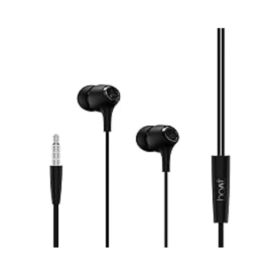 Bassheads 95 Wired in Ear Phones,10Mm Drivers,Signature Sound,in-Line Microphone,Integrated Controls,Snug Fit,Lightweight,Voice Assistant,120Cm Cable & 3.5mm Jack (Active Black)