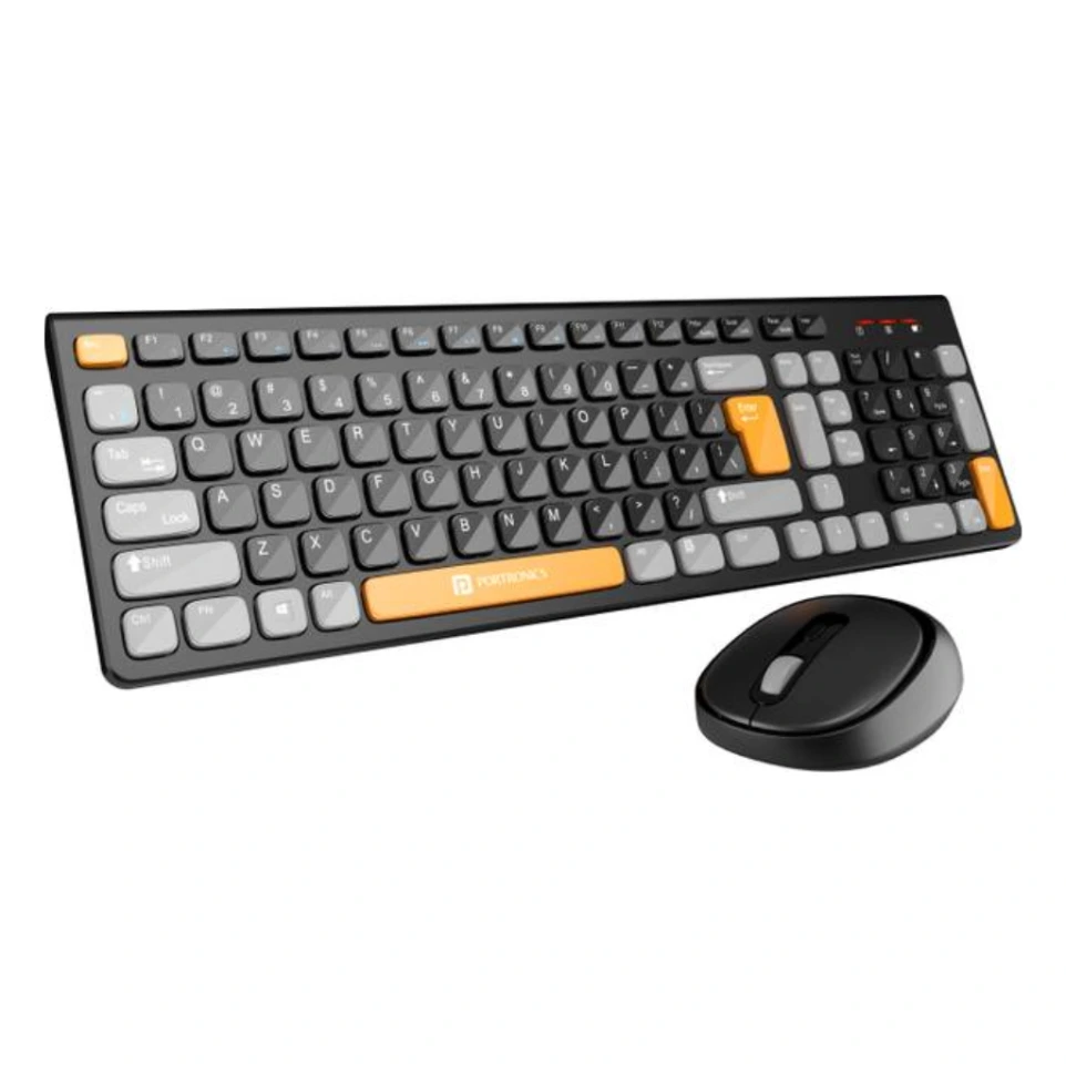 Portronics Key7 Combo Mouse Combo Set with 2.4Ghz, 1200 DPI Wireless Standard Laptop Keyboard Compatible with Desktop, Laptop, Mac Key7 Combo (Black, Orange)