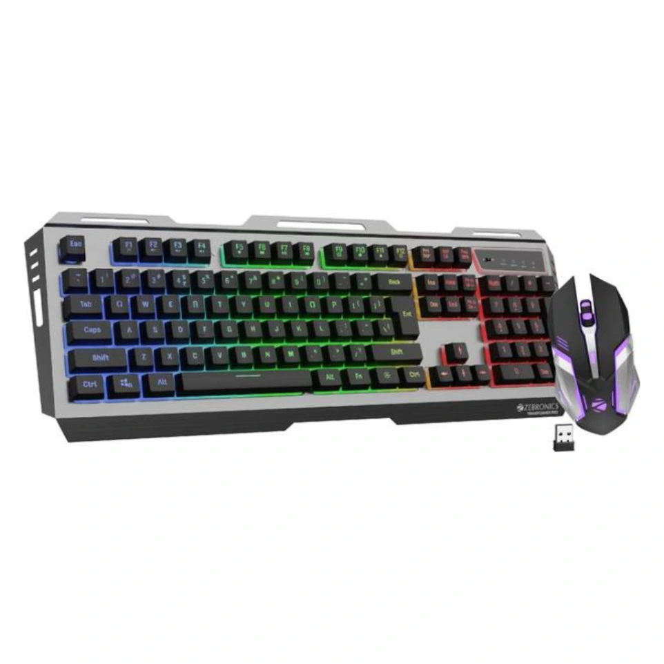 ZEBRONICS Transformer Pro Wireless Standard Multi-device Keyboard Compatible with Desktop, Laptop, Mac Gaming Keyboard & Mouse, 2.4GHz, LED Modes,Type C, Al body (Black, MultiColor LED Modes, Aluminum Body, Double Shot Keycaps, Up To 4000 DPI)